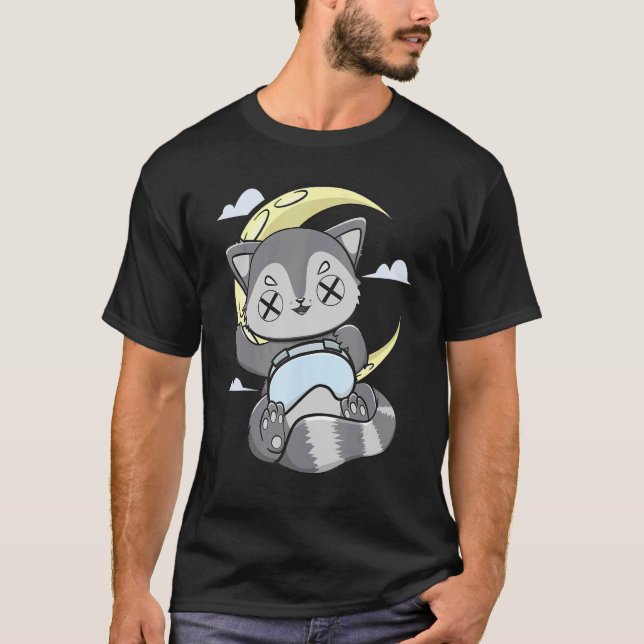 Racoon With Gamepad For Gaming And Computer Player T-Shirt (Front)