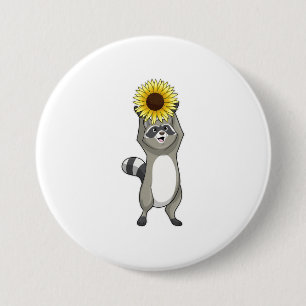 Racoon with Sunflower 3 Inch Round Button
