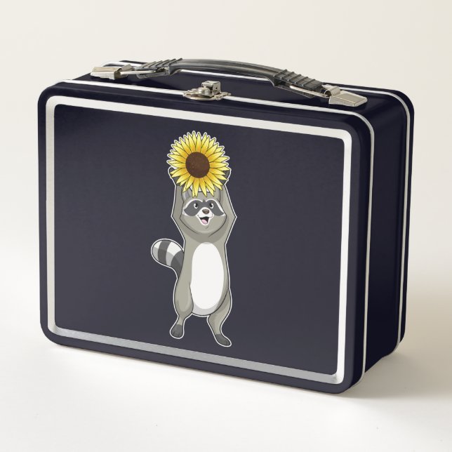 Racoon with Sunflower Metal Lunch Box (Front)