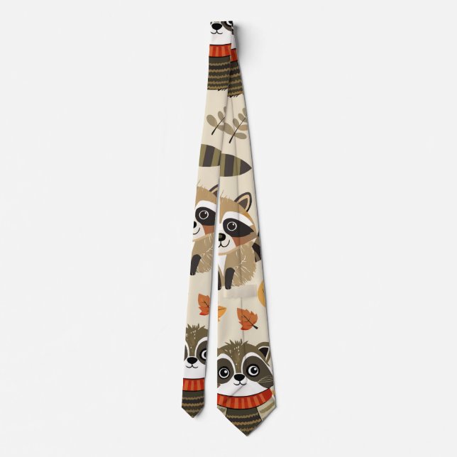 Racoons Watercolor Custom Pattern Tie (Back)