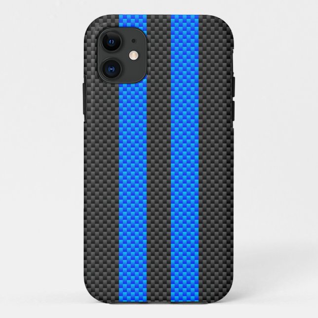 Racy Blue Carbon Fibre Style Racing Stripes Case-Mate iPhone Case (Back)