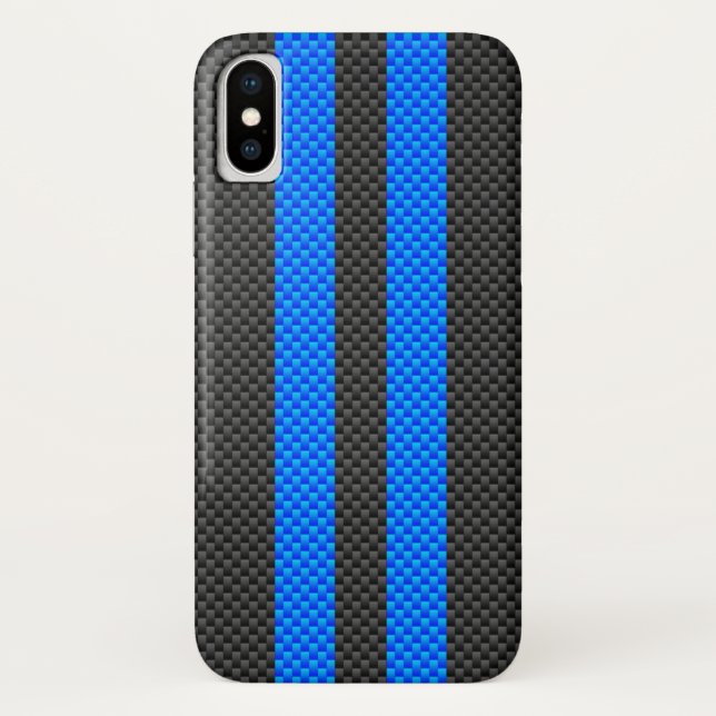 Racy Blue Carbon Fibre Style Racing Stripes Case-Mate iPhone Case (Back)