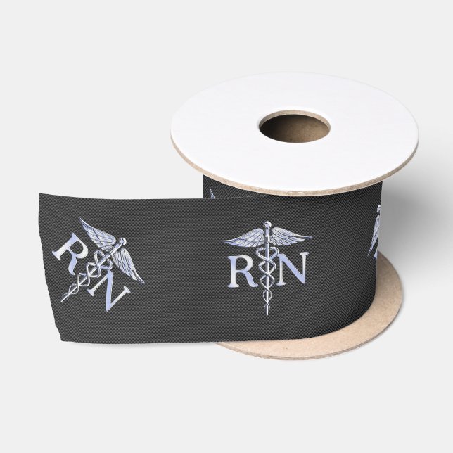 Racy Registered Nurse RN Silver Caduceus Snakes Satin Ribbon (Spool)