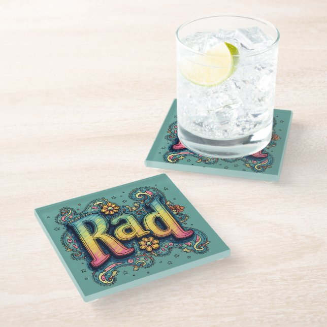 Rad 70s Groovy Psychedelic Aesthetic Glass Coaster (Angled)