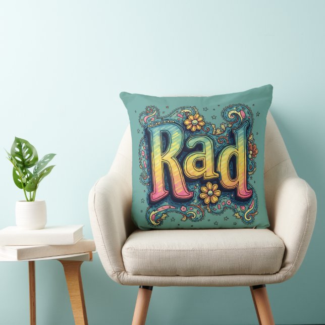 Rad 70s Groovy Psychedelic Aesthetic Throw Pillow (Chair)