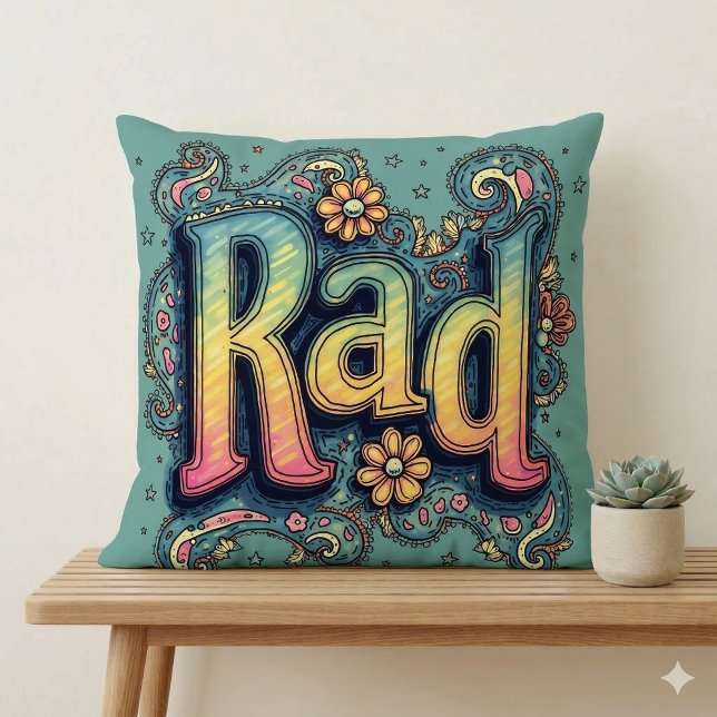 Rad 70s Groovy Psychedelic Aesthetic Throw Pillow (Rad 70s Groovy Psychedelic Aesthetic Throw Pillow Mockup A)