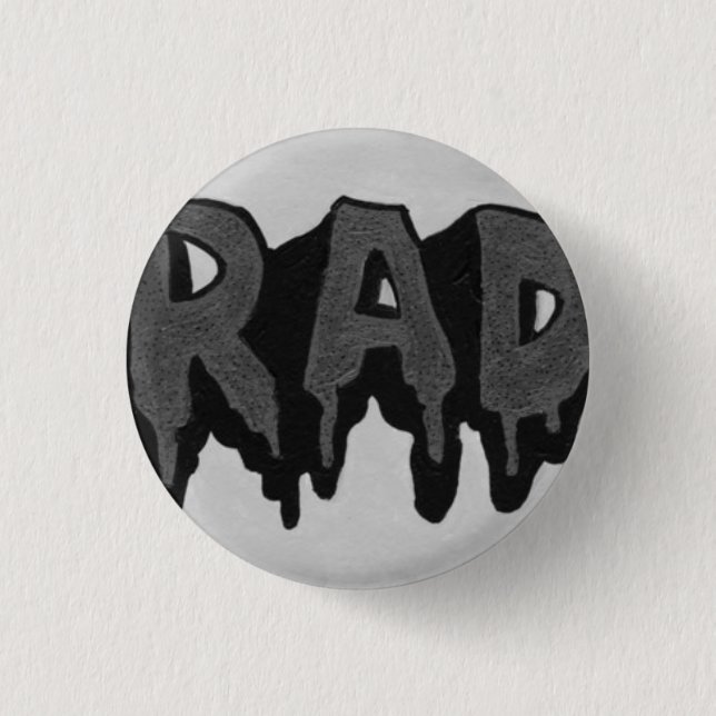 'Rad' Black and White Grunge Badge 1 Inch Round Button (Front)