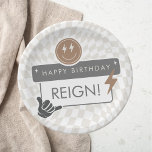 Rad Cool Dude Boys' Birthday Paper Plate<br><div class="desc">Hang loose with this skater-inspired boys' party plate,  featuring rad happy faces,  stellar patterns and bold components. Every element of this design can be colour customized to fit your needs.</div>