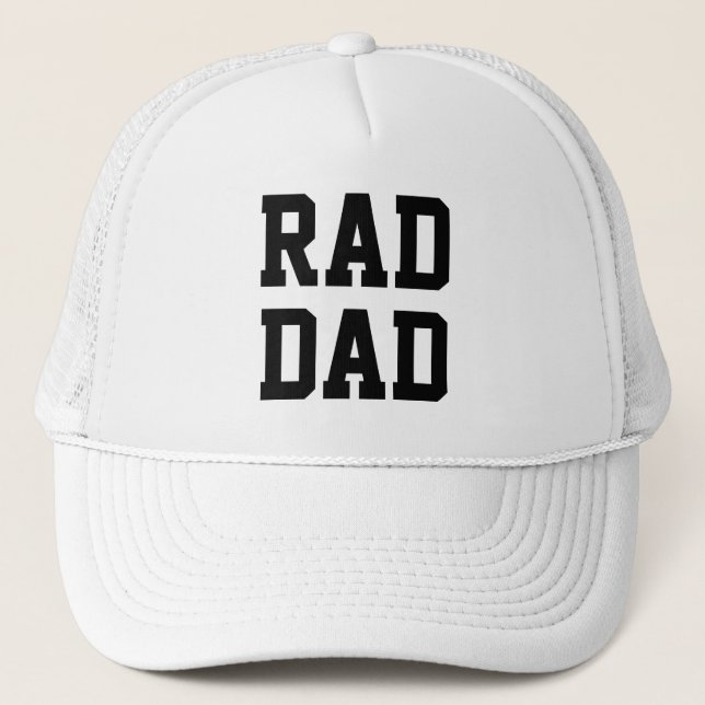 Rad Dad black white athletic typography sports Trucker Hat (Front)