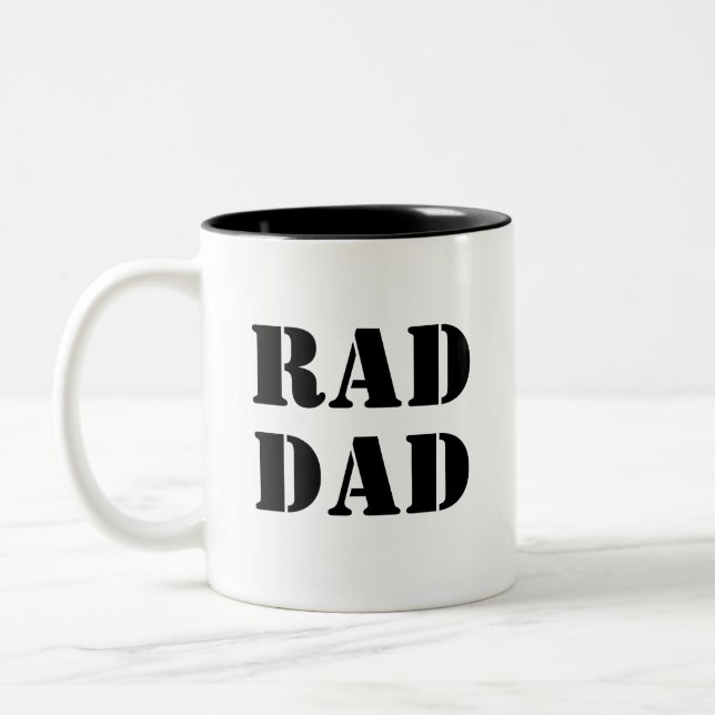 Rad Dad black & white modern typography cool Two-Tone Coffee Mug (Left)