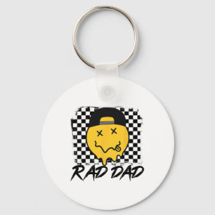 Rad Dad Funny Chequered Father#39;s Day Smile Face Keychain