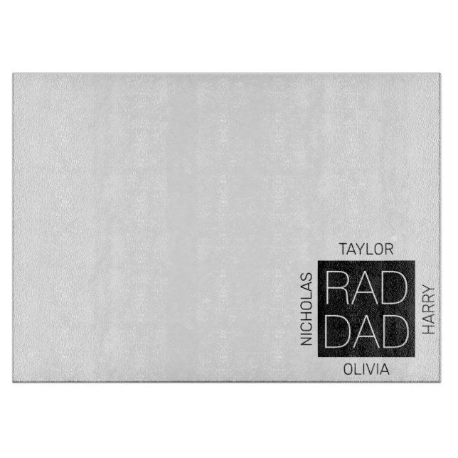 Rad Dad minimalist modern custom kids names white Cutting Board (Front)