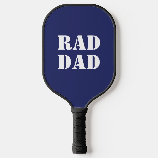 Rad Dad navy blue blue modern typography Pickleball Paddle (Front)