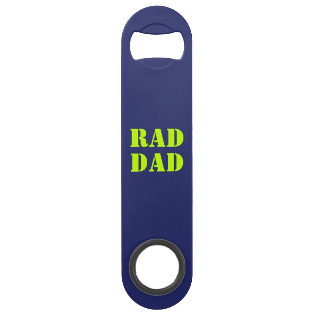 Rad Dad neon green navy blue modern typography Bar Key (Front)
