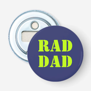 Rad Dad neon green navy blue modern typography Bottle Opener