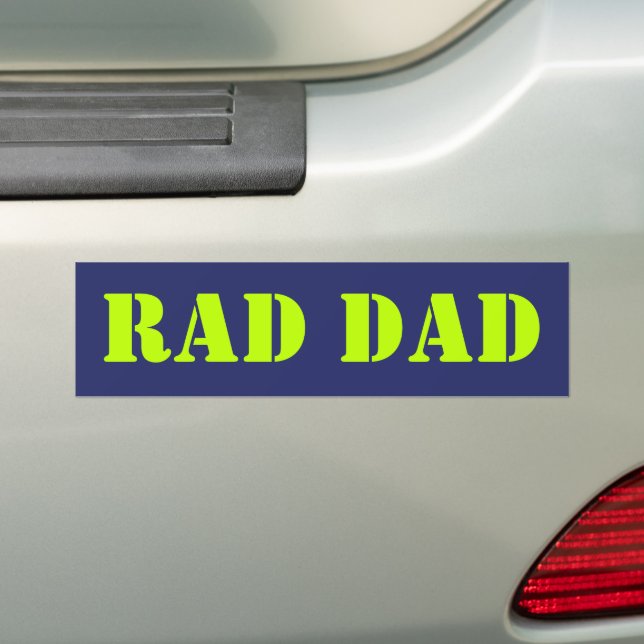 Rad Dad neon green navy blue modern typography Bumper Sticker (On Car)