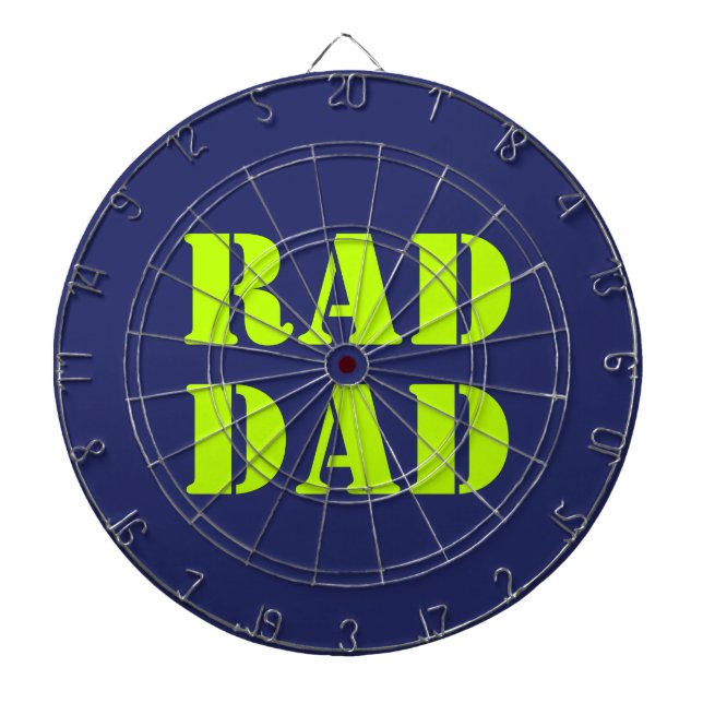 Rad Dad neon green navy blue modern typography Dartboard (Front)