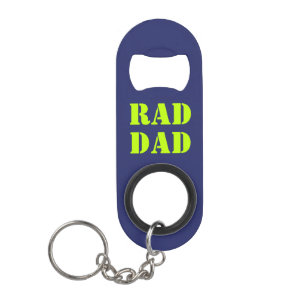 Rad Dad neon green navy blue modern typography Keychain Bottle Opener