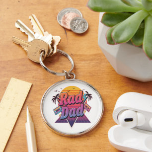 Rad Dad – Retro 80s Neon Style for Cool Fathers Keychain