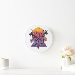 Rad Dad – Retro 80s Neon Style  for Cool Fathers Round Clock