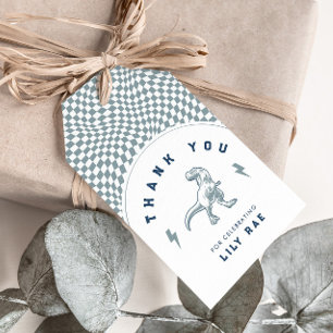 Rad Dinosaur Three Rex Boys Blue Birthday Gift Tags