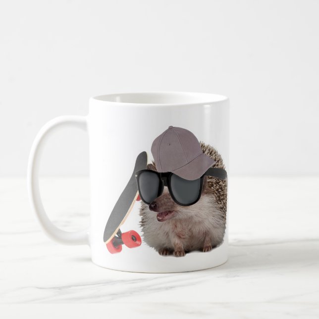 Rad Hedgehog with Sunglasses and Skateboard Mug (Left)