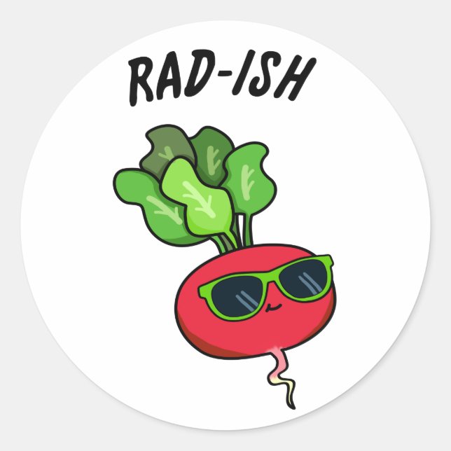 Rad-ish Funny Vegetable Radish Pun  Classic Round Sticker (Front)