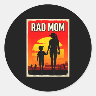 Rad mom mother and son soccer mom sunset  classic round sticker