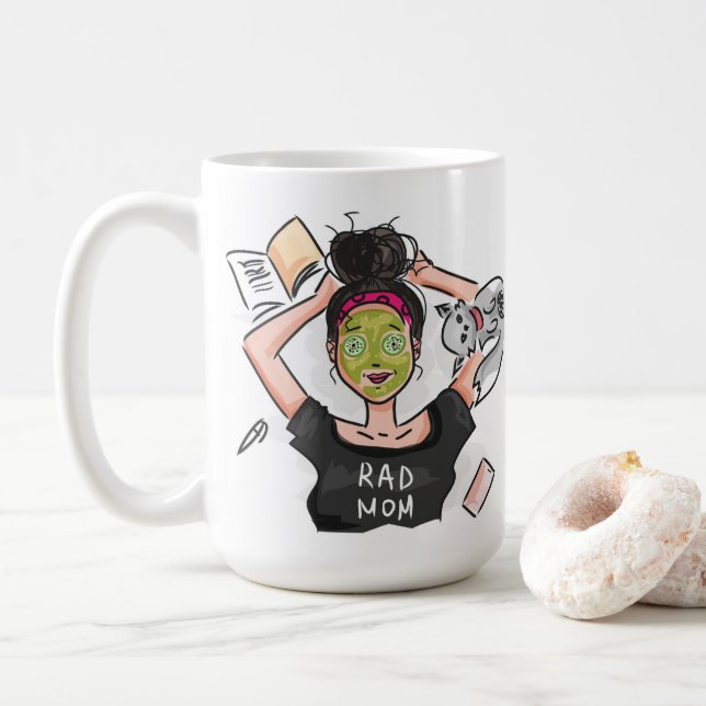 Rad Mom's Day Off Illustration Mom Coffee Mug (With Donut)