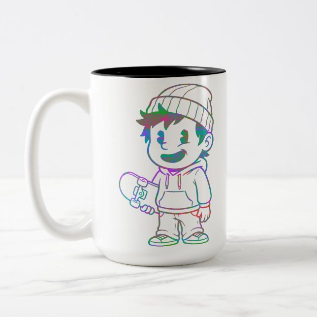 Rad Orange: Skater Boy Retro Two-Tone Coffee Mug (Left)