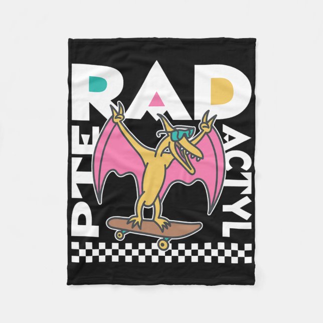 Rad Pterodactyl Skateboarding  Fleece Blanket (Front)