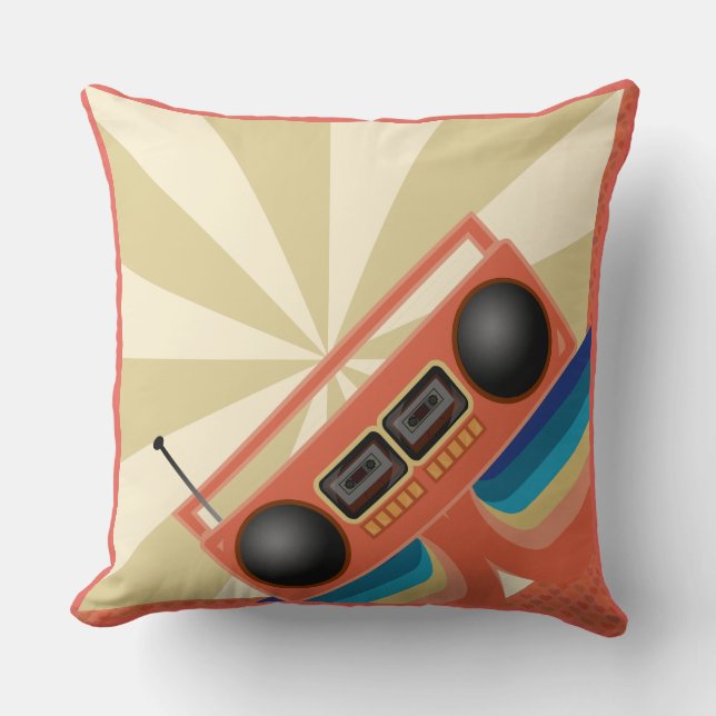 Rad Retro Boombox Radio Throw Pillow (Front)