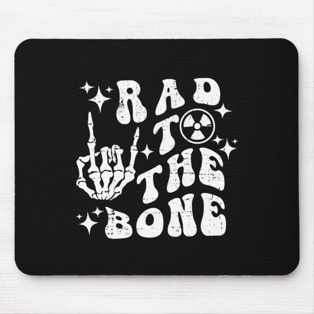 Rad To The Bone Funny Skeleton Rock Hand Halloween Mouse Pad (Front)