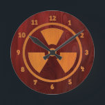 Rad Wood Round Clock<br><div class="desc">The radiation symbol done in faux-finished light and dark inlaid wood tones. Deadly,  yet old-world classy.</div>