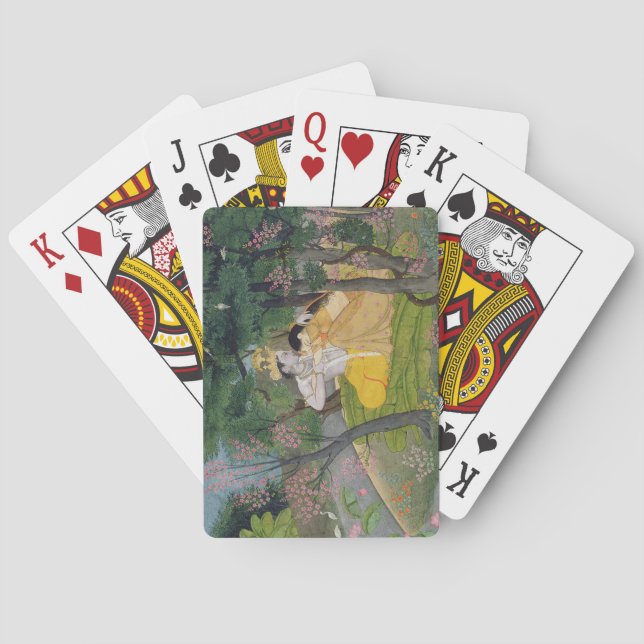 Radha and Krishna embrace in a grove of flowering Playing Cards (Back)