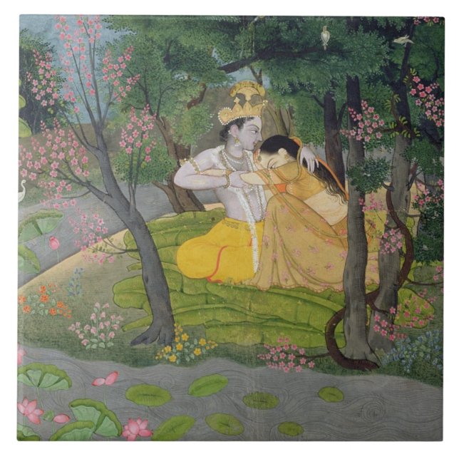 Radha and Krishna embrace in a grove of flowering Tile (Front)