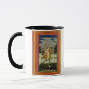 Radha and Krishna embrace in an idealised landscap Mug