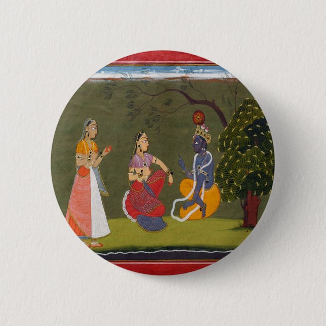 Radha and Krishna in Discussion 2 Inch Round Button (Front)
