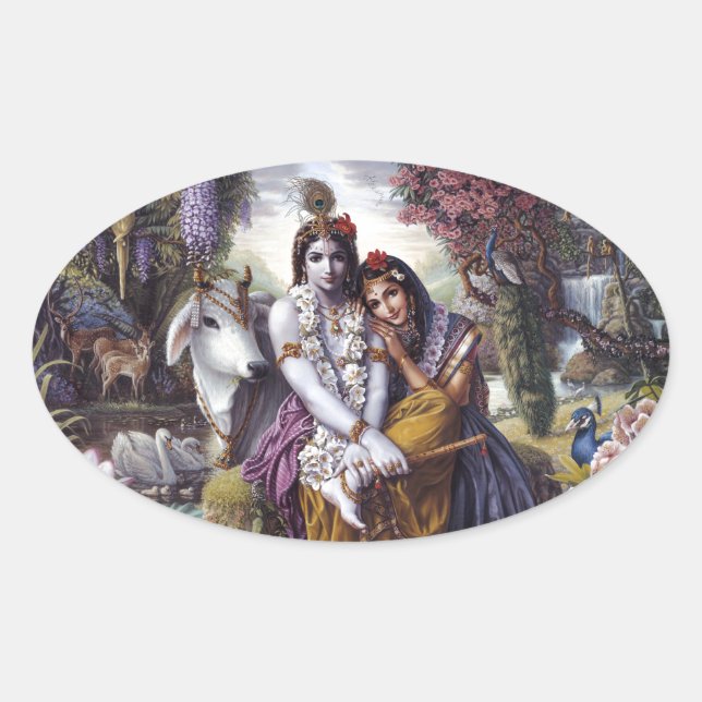 Radha and Krishna Oval Sticker (Front)