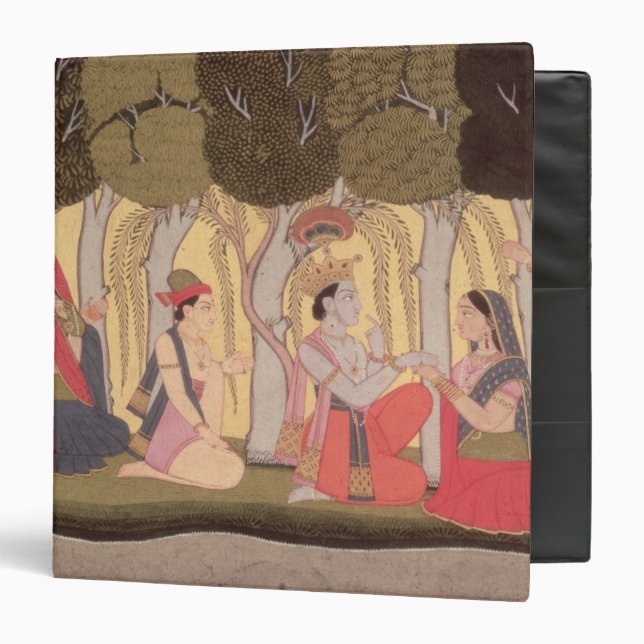 Radha and Krishna seated in a grove, Kulu Binder (Front/Inside)