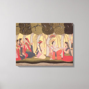 Radha and Krishna seated in a grove, Kulu Canvas Print