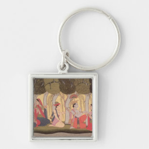 Radha and Krishna seated in a grove, Kulu Keychain