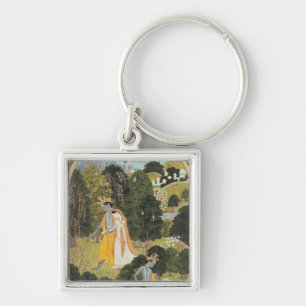 Radha and Krishna walking in a grove Keychain