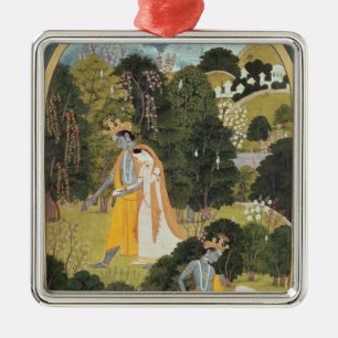 Radha and Krishna walking in a grove Metal Ornament