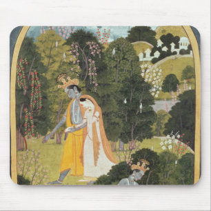 Radha and Krishna walking in a grove Mouse Pad