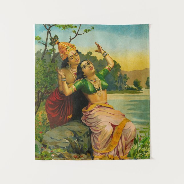 Radha Bilas by Raja Ravi Varma Tapestry (Front)