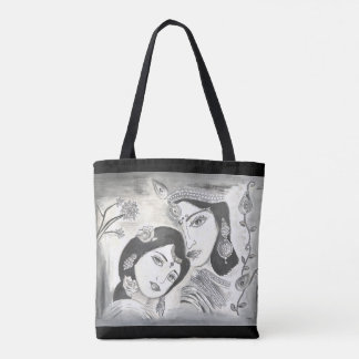 Radha Krishna black and white Tote Bag