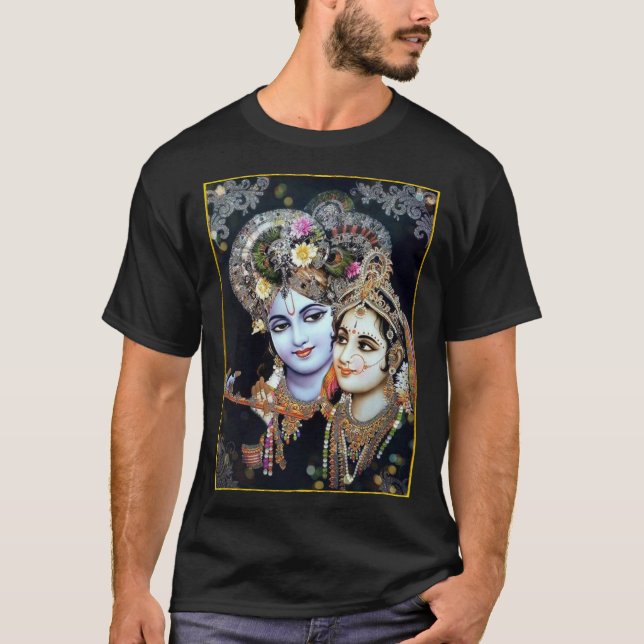 Radha-Krishna: Divine Flowers of Love ॐ T-Shirt (Front)
