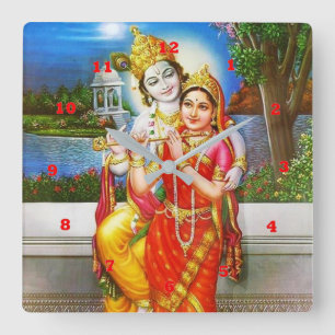 RADHA Krishna Flute Instrument Deity Holy Square Wall Clock