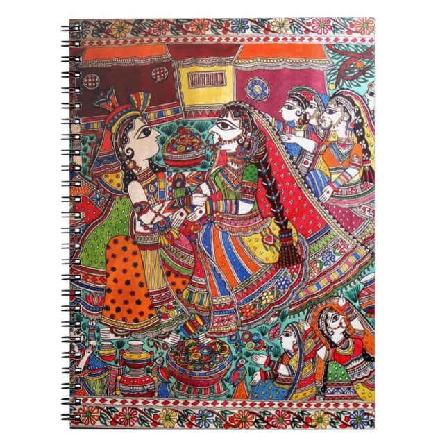 RADHA-KRISHNA MADHUBANI ANCIENT INDIAN ART STYLE NOTEBOOK (Front)